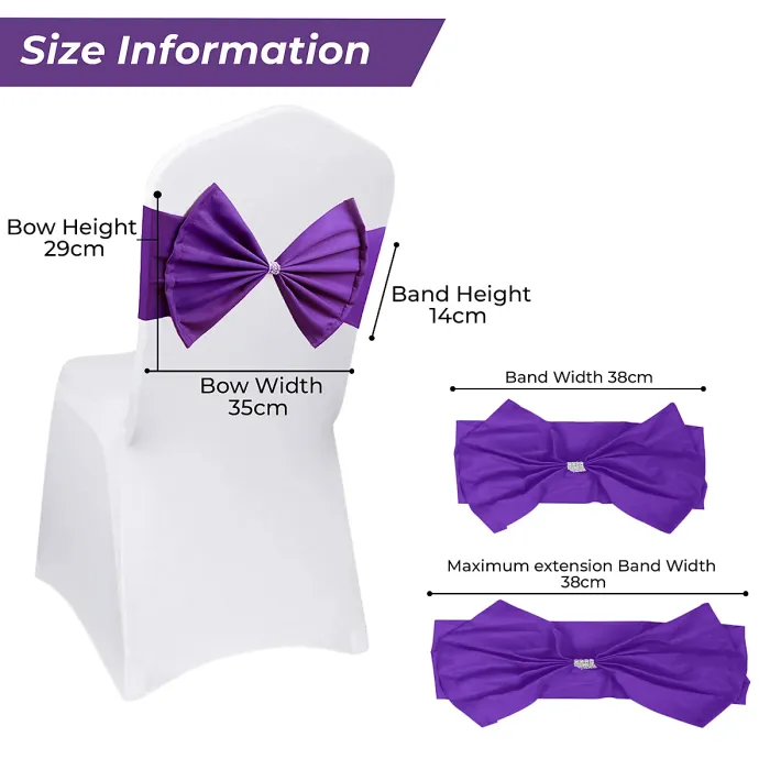 10pcs Wider Chair Bows Sash Band with Slider Buckle, Purple