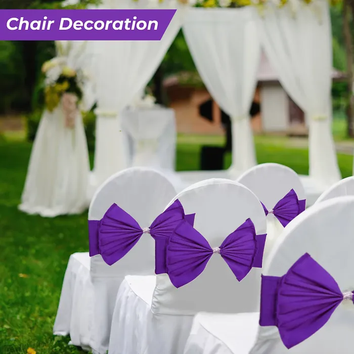 10pcs Wider Chair Bows Sash Band with Slider Buckle, Purple