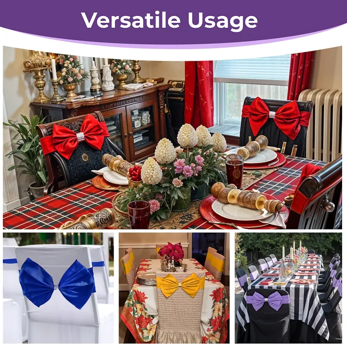 10pcs Wider Chair Bows Sash Band with Slider Buckle, Purple