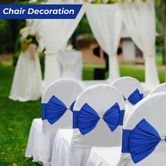 10pcs Wider Chair Bows Sash Band with Slider Buckle, Royal Blue