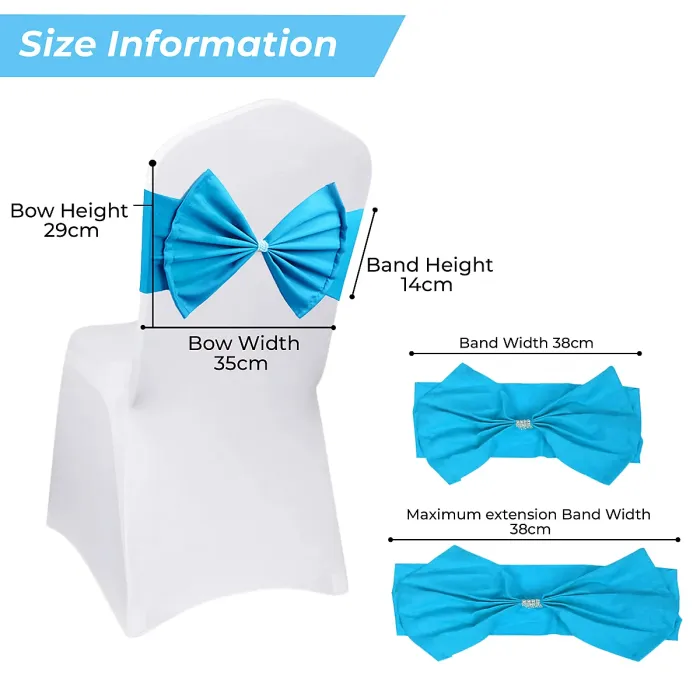 10pcs Wider Chair Bows Sash Band with Slider Buckle, Turquoise