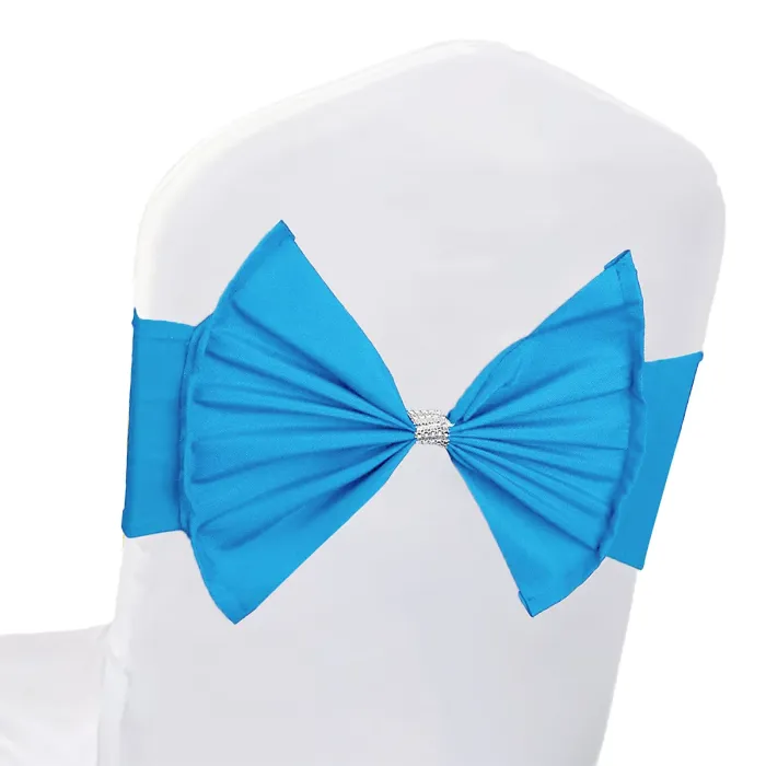 10pcs Wider Chair Bows Sash Band with Slider Buckle, Turquoise