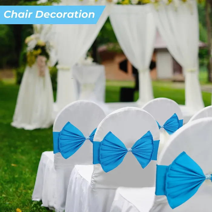 10pcs Wider Chair Bows Sash Band with Slider Buckle, Turquoise