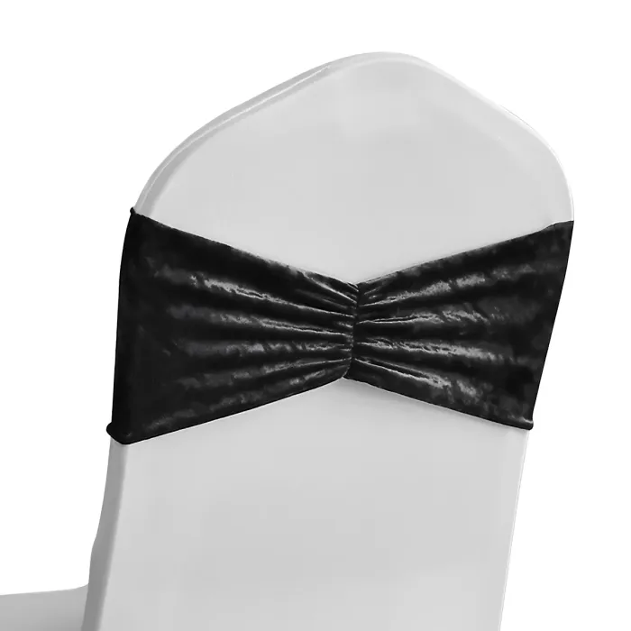 Pack of 10 Velvet Chair Band Glitz Shiny Fabric Strechy Chair Band Sash, Black