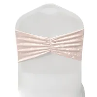 Pack of 10 Velvet Chair Band Glitz Shiny Fabric Strechy Chair Band Sash, Blush Pink
