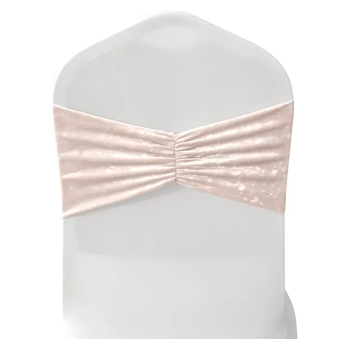 Pack of 10 Velvet Chair Band Glitz Shiny Fabric Strechy Chair Band Sash, Blush Pink
