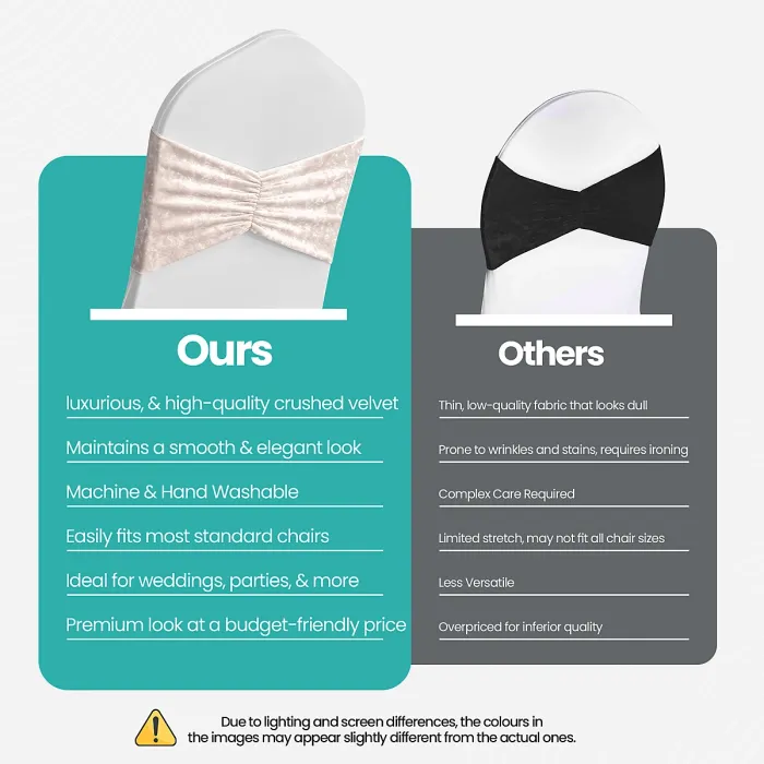 Pack of 10 Velvet Chair Band Glitz Shiny Fabric Strechy Chair Band Sash, Blush Pink