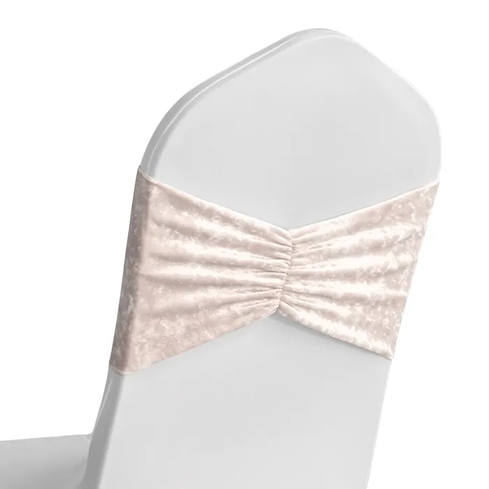 Pack of 10 Velvet Chair Band Glitz Shiny Fabric Strechy Chair Band Sash, Blush Pink