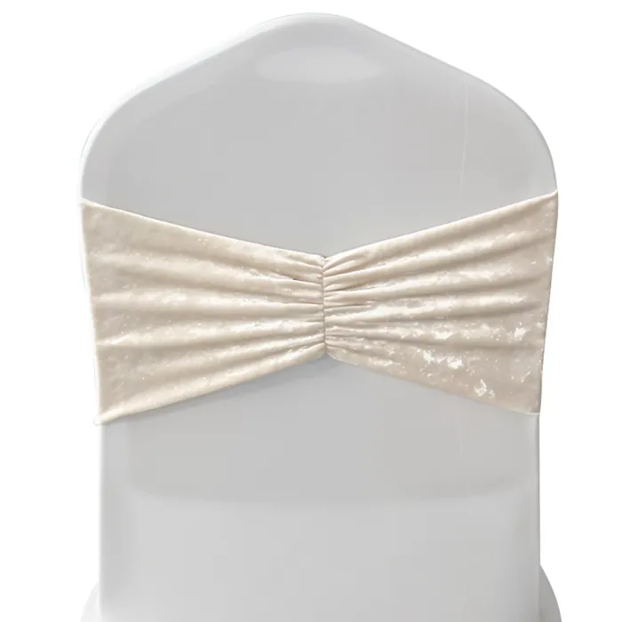 Pack of 10 Velvet Chair Band Glitz Shiny Fabric Strechy Chair Band Sash, Champagne