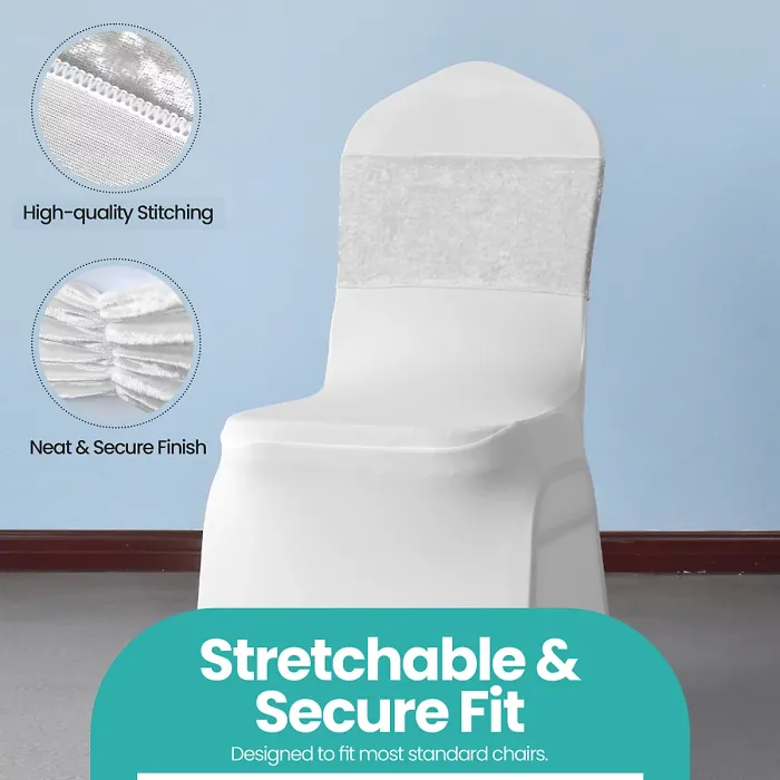 Pack of 10 Velvet Chair Band Glitz Shiny Fabric Strechy Chair Band Sash, Ivory