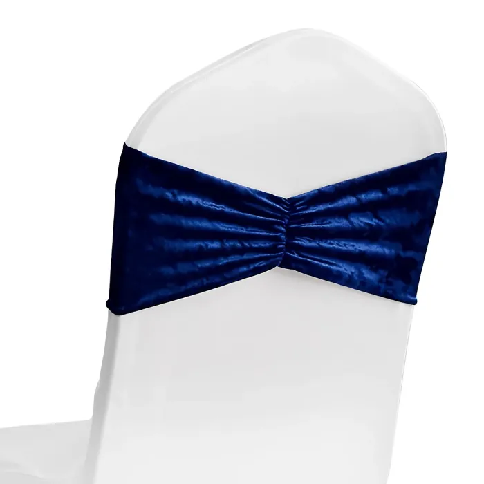 Pack of 10 Velvet Chair Band Glitz Shiny Fabric Strechy Chair Band Sash, Navy