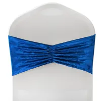 Pack of 10 Velvet Chair Band Glitz Shiny Fabric Strechy Chair Band Sash, Royal Blue