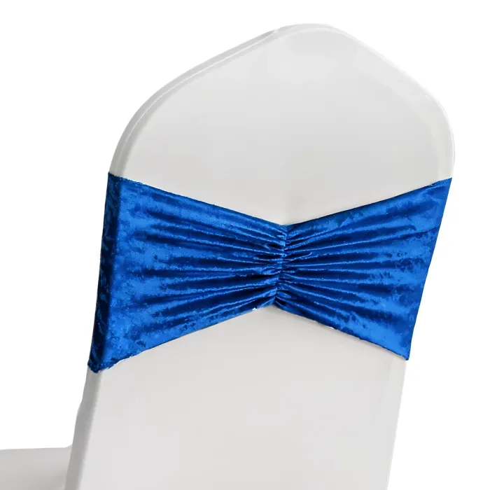 Pack of 10 Velvet Chair Band Glitz Shiny Fabric Strechy Chair Band Sash, Royal Blue