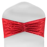 Pack of 10 Velvet Chair Band Glitz Shiny Fabric Strechy Chair Band Sash, Red