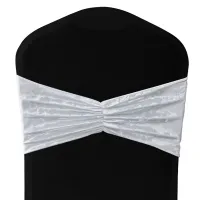 Pack of 10 Velvet Chair Band Glitz Shiny Fabric Strechy Chair Band Sash, White