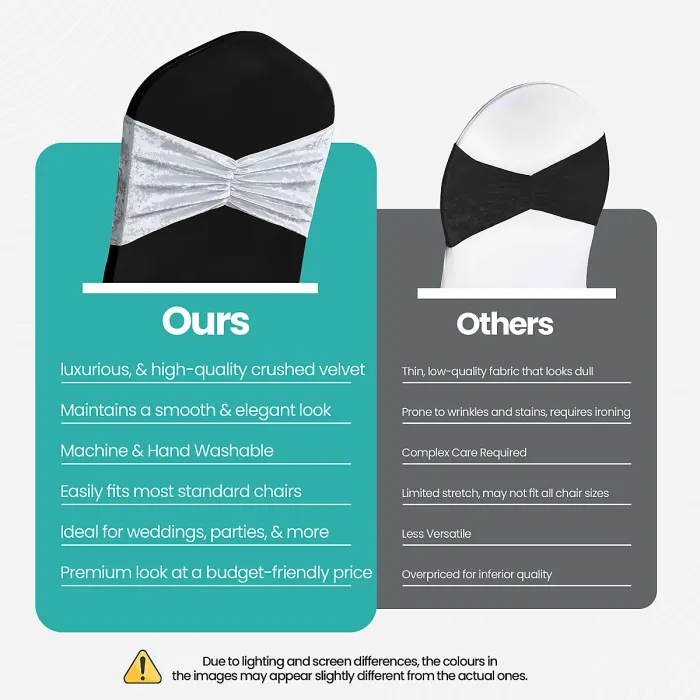 Pack of 10 Velvet Chair Band Glitz Shiny Fabric Strechy Chair Band Sash, White