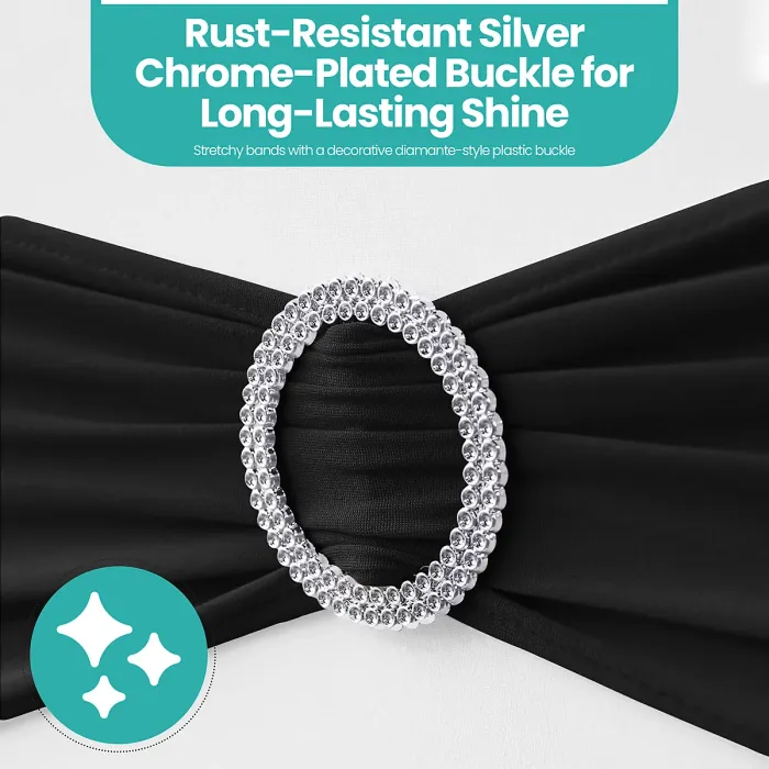 Black Spandex Chair Band with Slider Buckle Stretchy Chair Band Sash, 10pcs