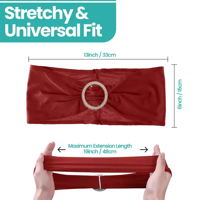 Claret Spandex Chair Band with Slider Buckle Stretchy Chair Band Sash, 10pcs