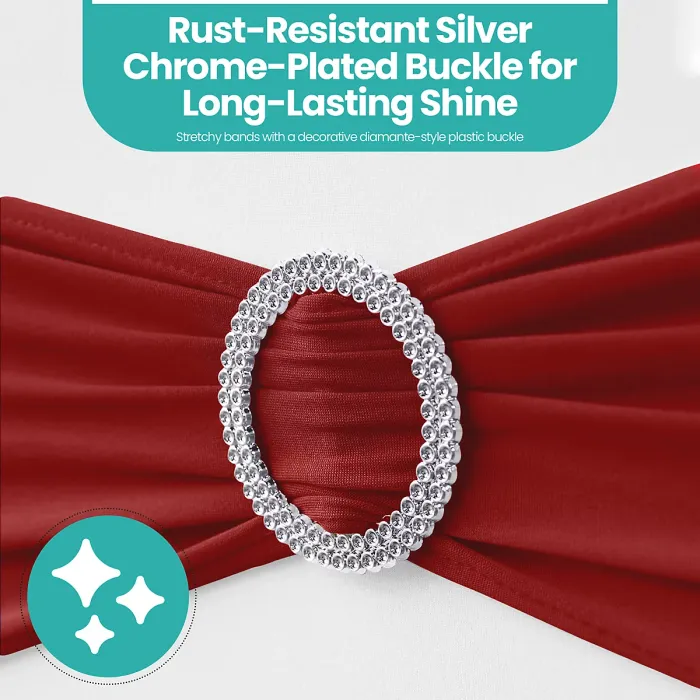 Claret Spandex Chair Band with Slider Buckle Stretchy Chair Band Sash, 10pcs