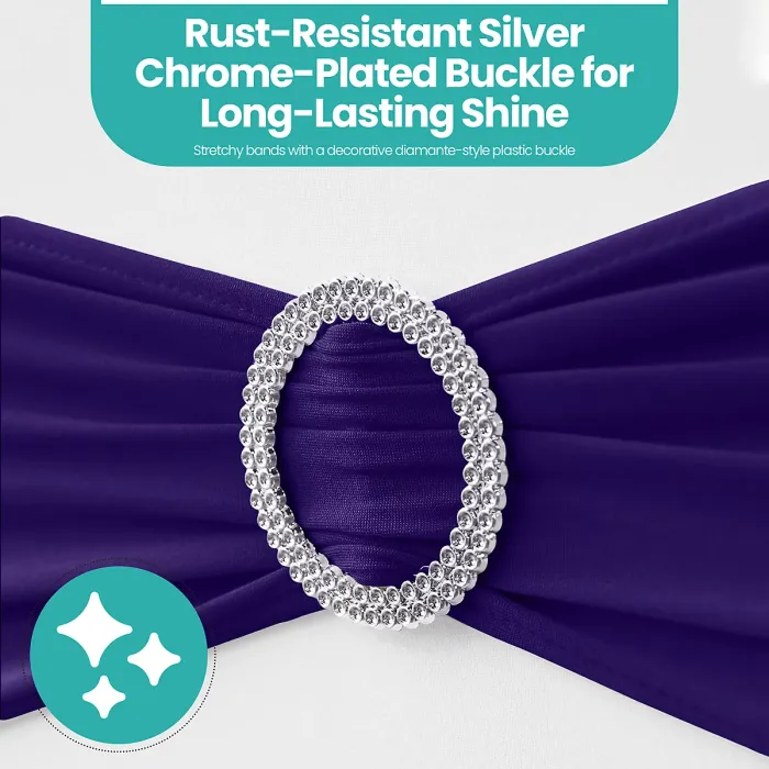 Dark Purple Spandex Chair Band with Slider Buckle Stretchy Chair Band Sash, 10pcs