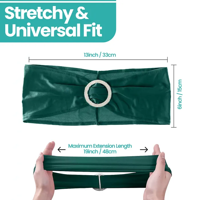 Hunter Green Spandex Chair Band with Slider Buckle Stretchy Chair Band Sash, 10pcs