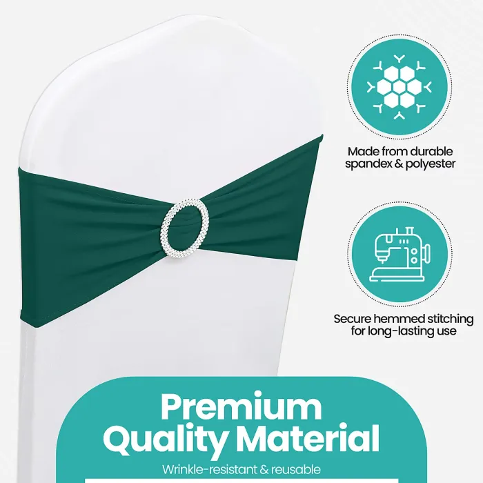 Hunter Green Spandex Chair Band with Slider Buckle Stretchy Chair Band Sash, 10pcs