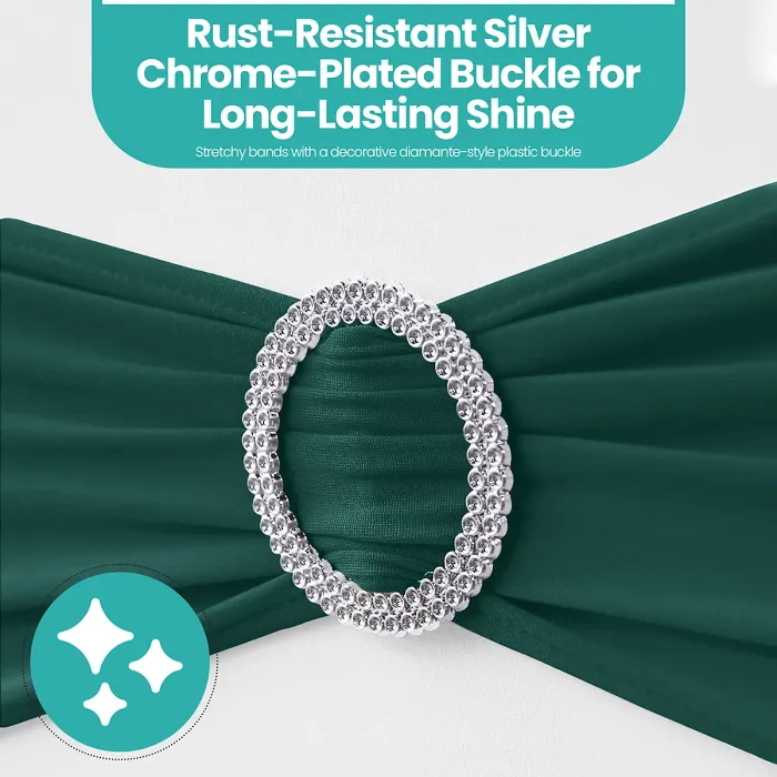 Hunter Green Spandex Chair Band with Slider Buckle Stretchy Chair Band Sash, 10pcs