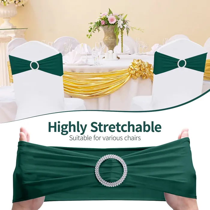 Hunter Green Spandex Chair Band with Slider Buckle Stretchy Chair Band Sash, 10pcs
