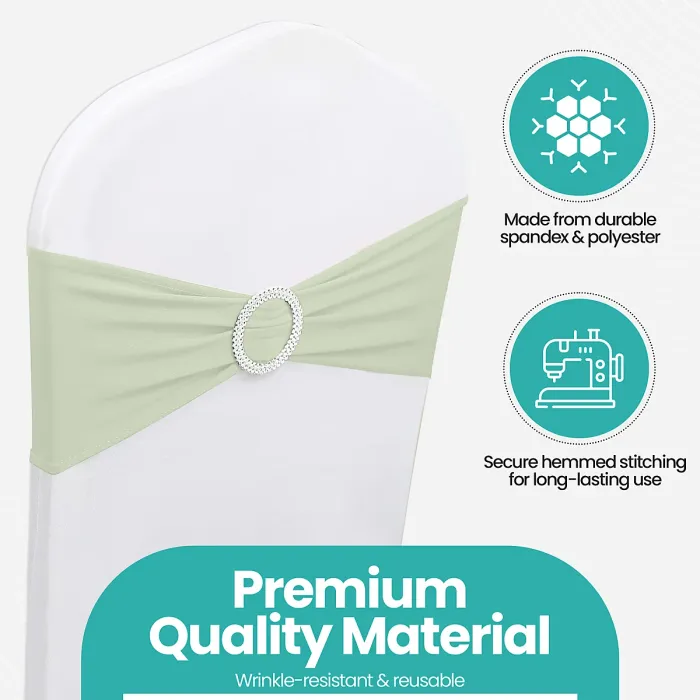 Ivory Spandex Chair Band with Slider Buckle Stretchy Chair Band Sash, 10pcs