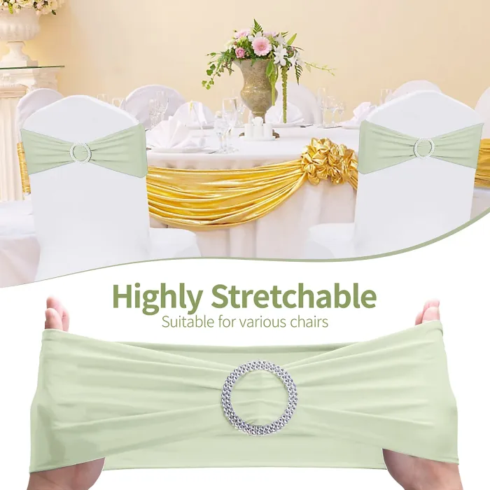 Ivory Spandex Chair Band with Slider Buckle Stretchy Chair Band Sash, 10pcs