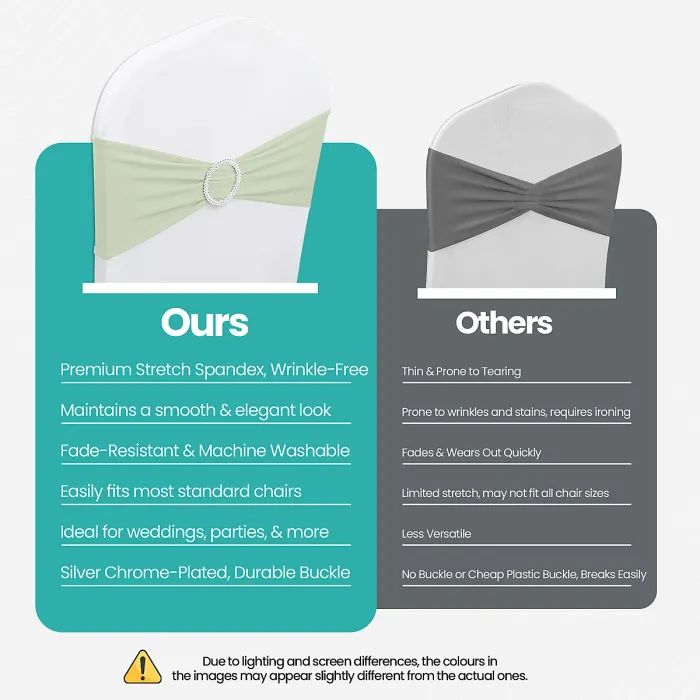 Ivory Spandex Chair Band with Slider Buckle Stretchy Chair Band Sash, 10pcs