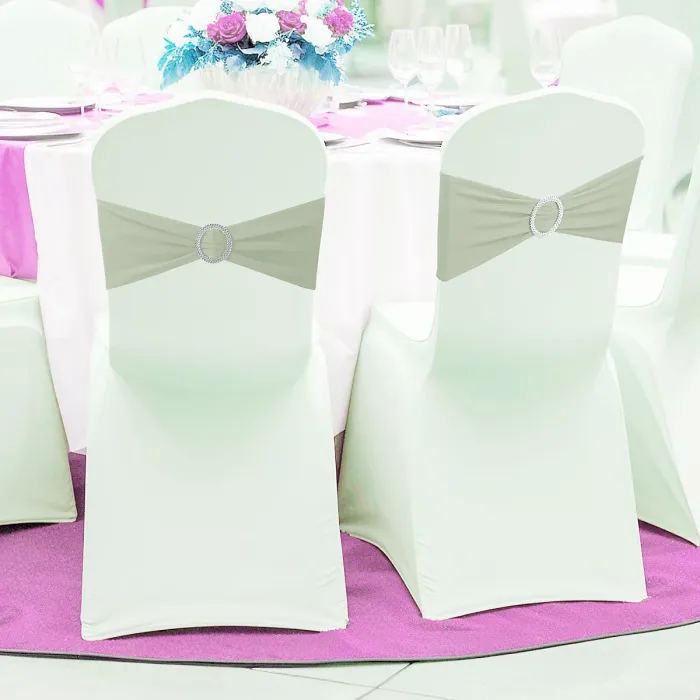 Ivory Spandex Chair Band with Slider Buckle Stretchy Chair Band Sash, 10pcs