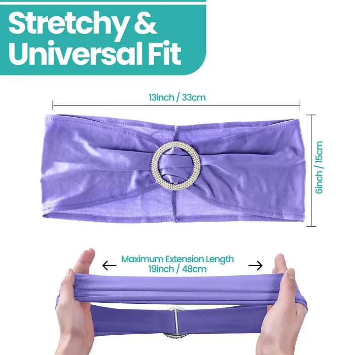 Lavender Spandex Chair Band with Slider Buckle Stretchy Chair Band Sash, 10pcs