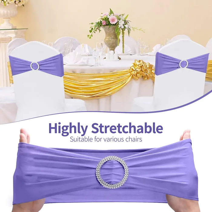 Lavender Spandex Chair Band with Slider Buckle Stretchy Chair Band Sash, 10pcs