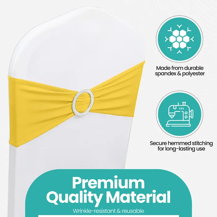 Lemon Spandex Chair Band with Slider Buckle Stretchy Chair Band Sash, 10pcs