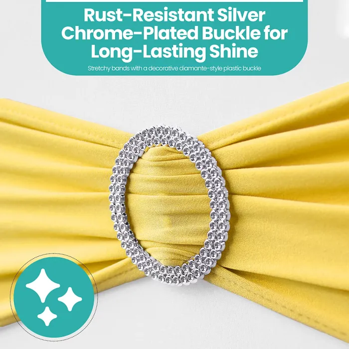 Lemon Spandex Chair Band with Slider Buckle Stretchy Chair Band Sash, 10pcs