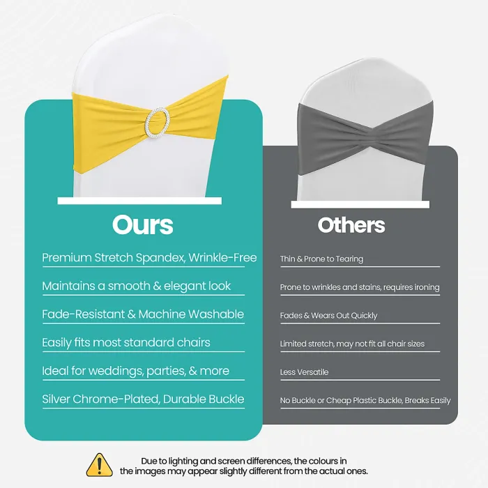 Lemon Spandex Chair Band with Slider Buckle Stretchy Chair Band Sash, 10pcs