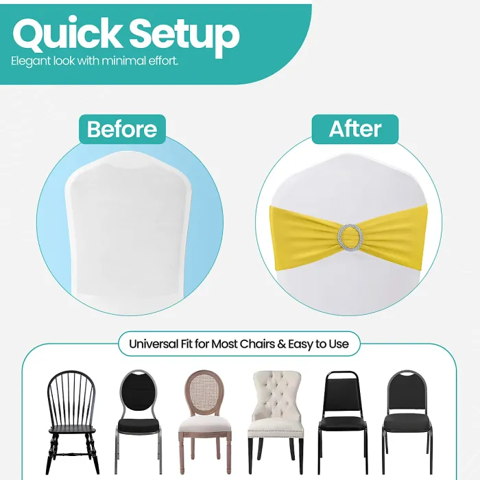 Lemon Spandex Chair Band with Slider Buckle Stretchy Chair Band Sash, 10pcs