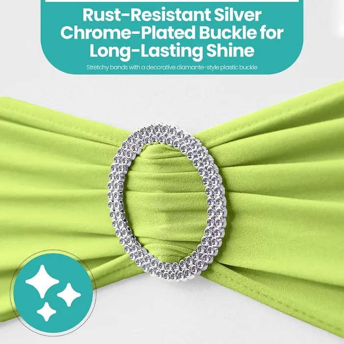 Olive Green Spandex Chair Band with Slider Buckle Stretchy Chair Band Sash, 10pcs