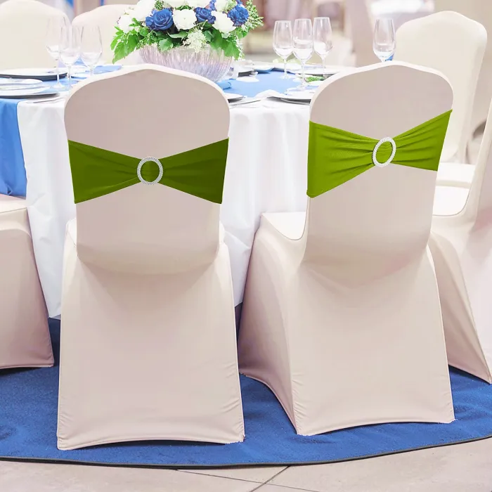 Olive Green Spandex Chair Band with Slider Buckle Stretchy Chair Band Sash, 10pcs