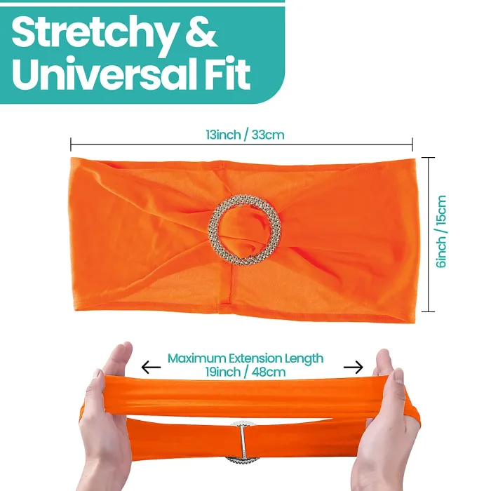 Orange Spandex Chair Band with Slider Buckle Stretchy Chair Band Sash, 10pcs
