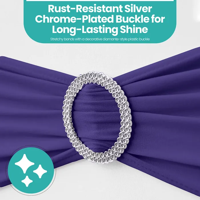 Purple Spandex Chair Band with Slider Buckle Stretchy Chair Band Sash, 10pcs