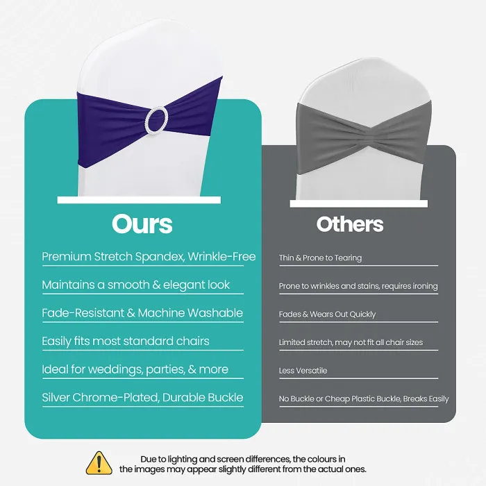 Purple Spandex Chair Band with Slider Buckle Stretchy Chair Band Sash, 10pcs