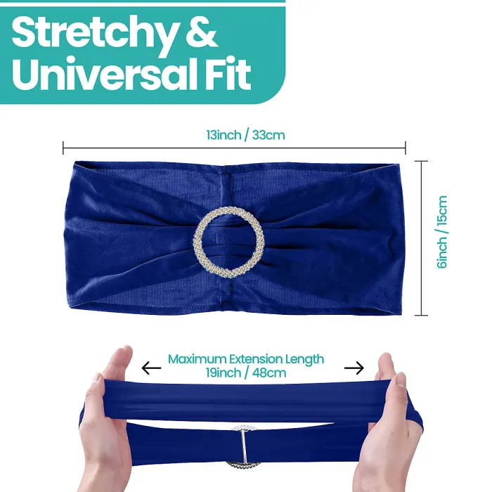 Royal Blue Spandex Chair Band with Slider Buckle Stretchy Chair Band Sash, 10pcs