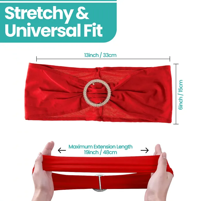 Red Spandex Chair Band with Slider Buckle Stretchy Chair Band Sash, 10pcs