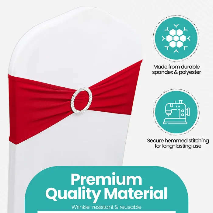 Red Spandex Chair Band with Slider Buckle Stretchy Chair Band Sash, 10pcs