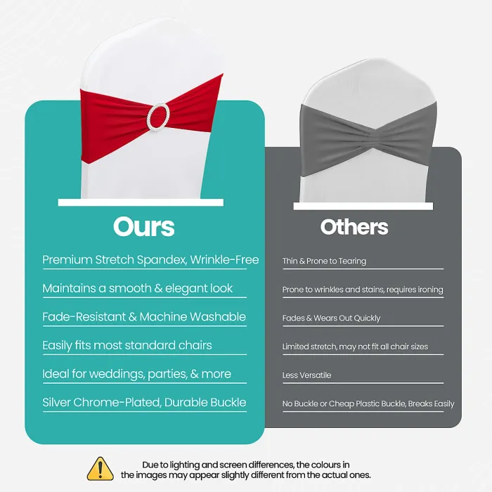 Red Spandex Chair Band with Slider Buckle Stretchy Chair Band Sash, 10pcs