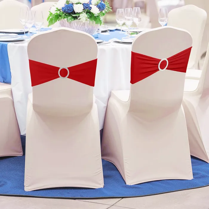 Red Spandex Chair Band with Slider Buckle Stretchy Chair Band Sash, 10pcs