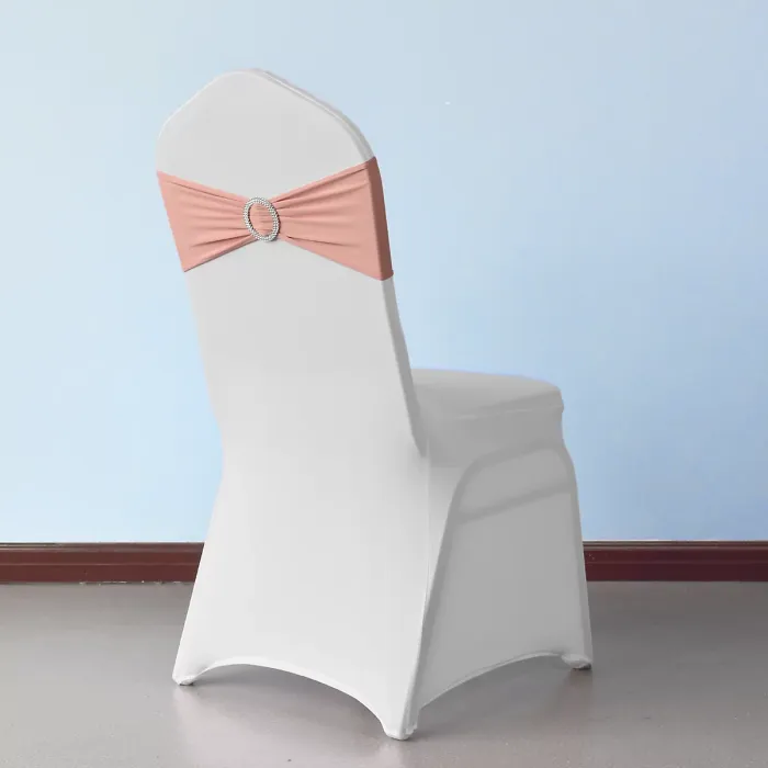 Rose Gold Spandex Chair Band with Slider Buckle Stretchy Chair Band Sash, 10pcs