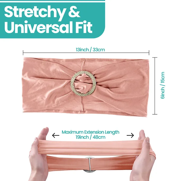 Rose Gold Spandex Chair Band with Slider Buckle Stretchy Chair Band Sash, 10pcs